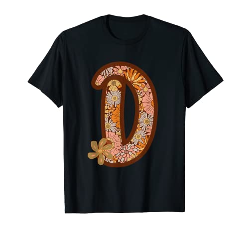 Rétro Boho Groovy Floral Lettre D Initiale Monogrammée Daisy T-Shirt