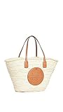 Tory Burch Women's Ella Straw Basket Tote, Natural/Classic Cuoio, Off White, One Size