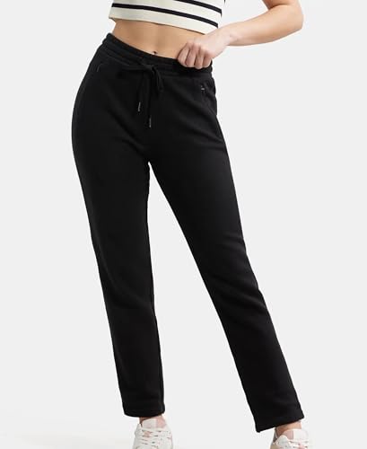 Image of Jockey U110 Women Super Combed Cotton Rich Fleece Fabric Straight Fit Trackpants with Zipper Pockets