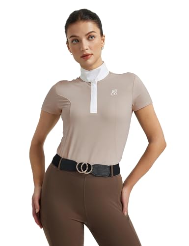 FitsT4 Sports Womens Short Sleeve Equestrian Show Shirts UPF50 Horse Riding Performance Shirt Rider Top Camel M