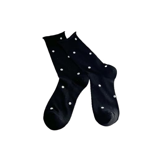 3 Pairs - Ballet Style Spring and Summer Thin mesh Socks, Breathable mid-Tube Cute Rolled Polka dot Socks - Black