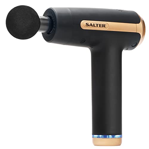 Salter EE6817BLKSTKEU7 Cordless Massage Gun - Percussion Handheld Muscle Massager, Electric Deep Tissue Massage Gun, Pain Relief, Fitness Recovery, Rechargeable, 6 Massage Heads, 30 Adjustable Speeds