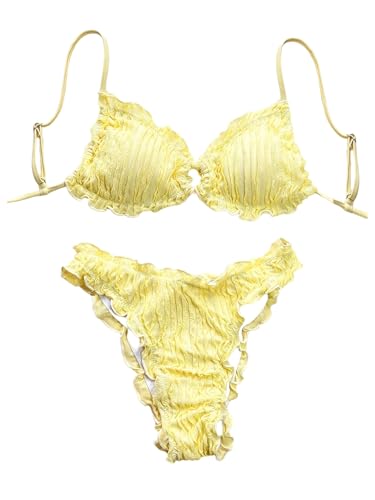 SOLY HUX Women's Spaghetti Strap Bikini Set Ruffle Trim Swimsuit Cute 2 Piece Bathing Suits Beachwear