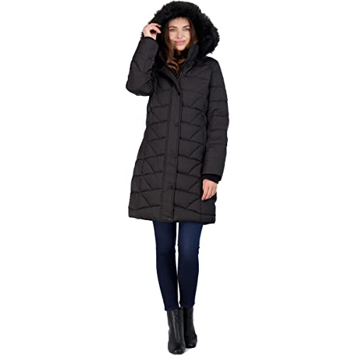 Marc New York By Andrew Marc Women's Medina Down Jacket With Faux Fur Removable Hood, Black, Small #TOP1