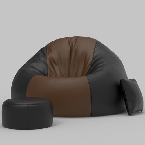 Image of Biggie Bean Bag with Beans Filled 6XL Bean Bag Sofa with Free Cushion Footrest - Official : ColorFlex Lounge Combo (Matching Color : Regular, Brown Black)