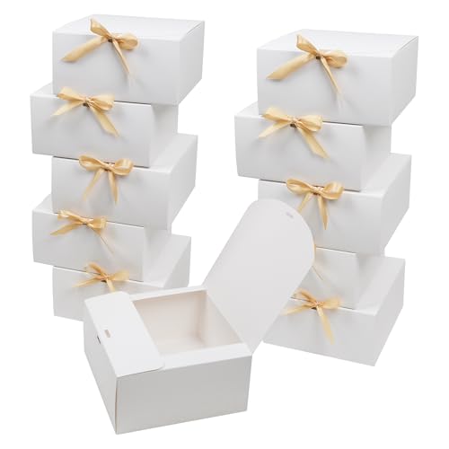 AWCIGG 12 Cajas de Regalo Blancas, 20 x 20 x 10 cm, Caja de Regalo Grande con Tapa y Cintas para Vacaciones, Navidad, Bodas, Cumpleaños, Envoltorio de Regalo