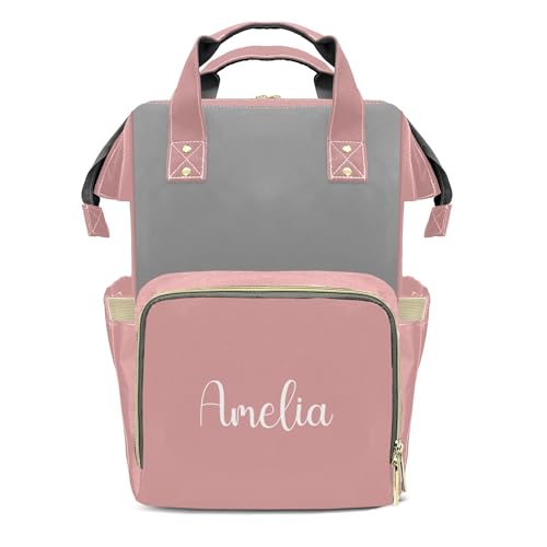 HUTARIO Custom Diaper Bag for Boy Girl Personalized Nylon Mommy Backpack with Name, Waterproof, Multifunctional