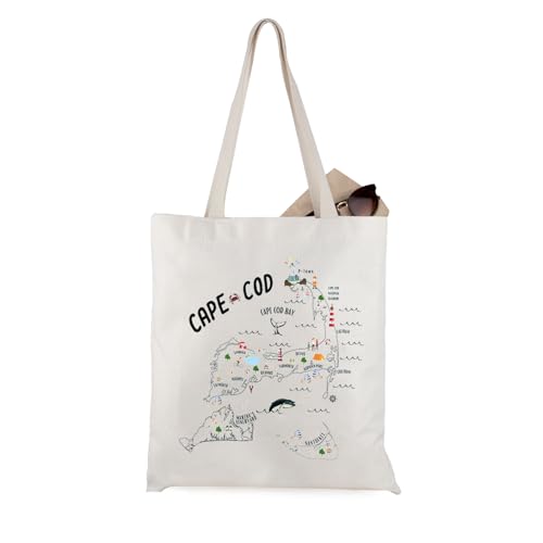 WCGXKO Cape Cod Tote Bag Massachusetts Beach Ocean Gift Vintage Coastal Merch Beach Summer Travel Souvenir (Cape Tote)