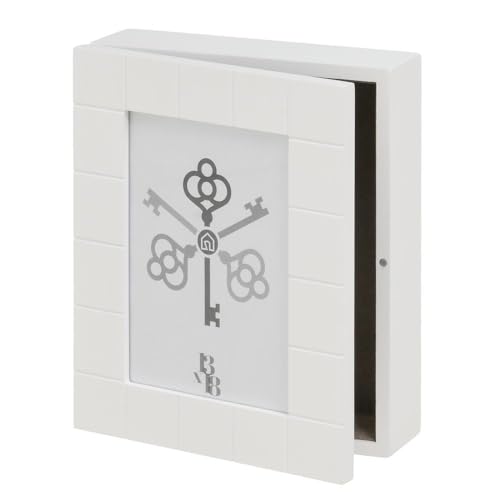 Caja de Llaves Moderna Blanca de Madera para la Entrada Fantasy, Guardallaves con Portafoto 13x18 (Blanca)