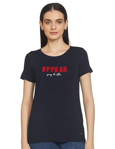 Image of Spykar Women's Cotton Printed Slim Fit T-Shirt