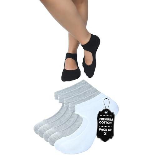 Grip Pilates Socks for Women | Non Slip Yoga Socks | Pack of 3 | Anti-Skid for Dance, Ballet, Hospital Use