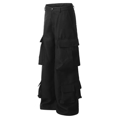 XYXIONGMAO Men's Black Loose Multi-Pocket Cargo Pants Techwear Streetwear Joggers Hip Hop Casual Sweatpants Pleated Overalls2