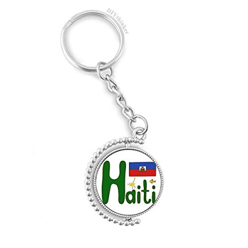 Llavero de la bandera nacional de Haití, anillo de cadena giratorio para llaves