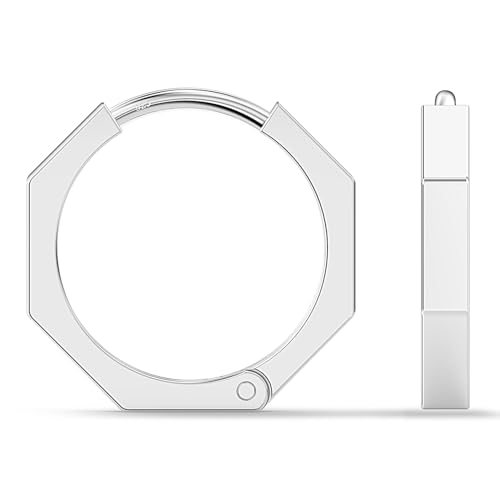 Image of TRUESILVER ACPL Men's 925 Sterling Silver Small Huggies Hoop Earrings | BIS Hallmarked Chunky Cuff Huggie Hoop Earring for Men 15MM