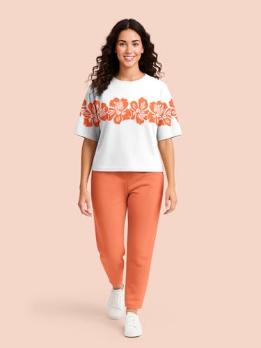 Image of HELLCAT Beige Printed Loose Fit Crew-Neck Crop T-Shirt for Women