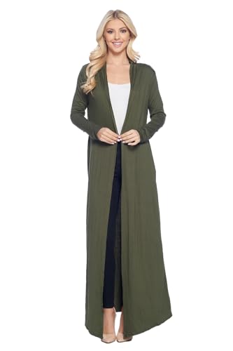Image of Isaac Liev Women's Maxi Cardigan - Casual Long Flowy Open Front Floor Length Drape Lightweight Duster Sweater Made in USA