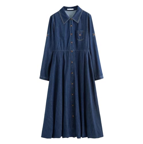 Women's Classic Denim Long Dress Elegant Bouffant Hem Maxi Dress