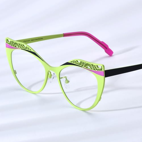 Image of FONEX Colorful Pure Titanium Glasses Frame Women Retro Round Eyeglasses