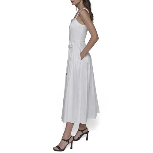 Image of Karl Lagerfeld Women's Sleeveless Square Neck Drope Waist Maxi Dress with Rope Belt