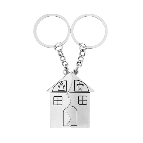 Voarge Llaveros Personalizados, forma de casa puzzle, amor, llavero de acero inoxidable, parejas, llavero, familia, 2 Unids Llaveros Set de la Decoración para Hombres y Mujeres