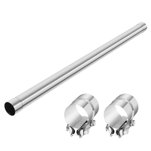 LCGP 3.5 Inch Straight Exhaust Pipe 3.5 Stainless Steel Straight Muffler Replacement Pipe 40 Length Mandrel Exhaust Tube with Two Lap Joint Band Clamps(New Version)