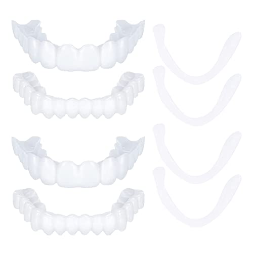 2 pares de carillas instantáneas dentaduras postizas dentales dentales blanqueadoras cosméticas cubierta de dientes a presión en los dientes sonrientes superior e inferior clip en carillas dientes