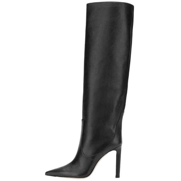 Womens Western-Inspired Thigh-High Boots Pointed Toe Stiletto Heel Knee-Length Fashion Footwear
