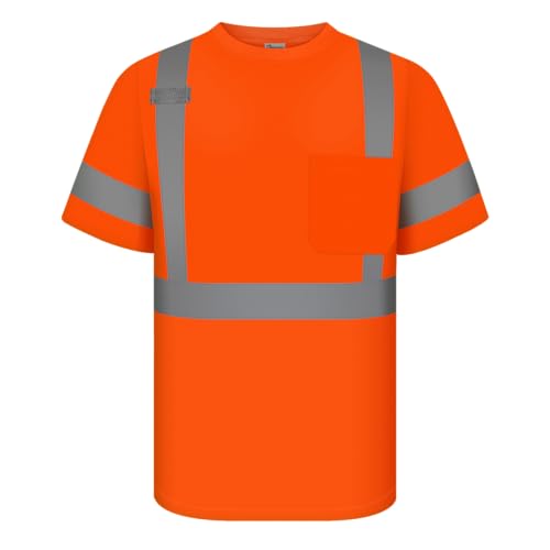 Graunton Warnschutz T-shirt Warn Tshirt Herren für Männer Frauen Warnschutz T-shirt mit Reflektierenden Streifen Langlebig&Atmungsaktiv Orange L.