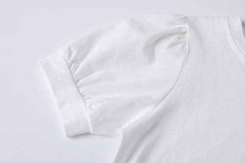 Image of Girls' Puff Sleeve Cotton T-Shirt Cute Summer Tops for Girls