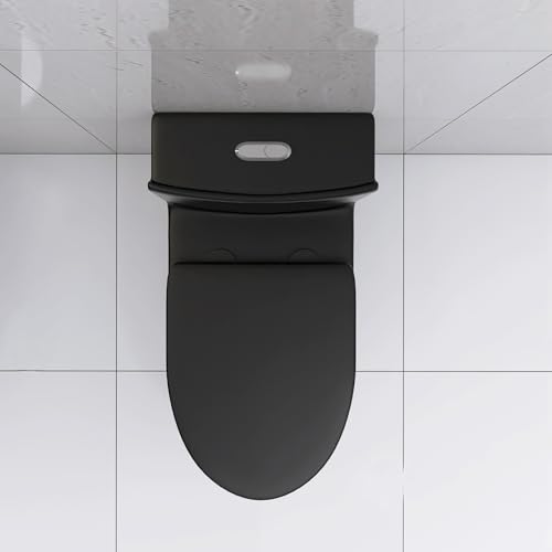 Inodoro moderno de una pieza con descarga dual 1.1/1.6 GPF, diseño alargado y asiento de cierre suave, base cubierta, capacidad de descarga MAP 1000 g (negro) miniatura 6