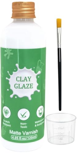 Air Dry Clay Glaze, 120ml Matte Finish, Prevent Clay Cracking, Scratch Resistant, Waterproof & Dustproof, for Crafts, Ceramics, Wood, Clay Sealant with Brush & Measuring Cup (4fl oz Matte)