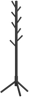 VASAGLE Solid Wood Coat Rack, Free Standing Tree-Shaped Coat Rack with 8 Hooks, 3 Height Options, for Clothes, Hats, Bags, Living Room, Bedroom, Home Office, Black URCR04BK