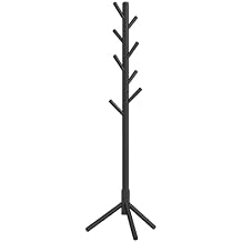 VASAGLE Solid Wood Coat Rack, Free Standing Tree-Shaped Coat Rack with 8 Hooks, 3 Height Options, for Clothes, Hats, Bags, Living Room, Bedroom, Home Office, Black URCR04BK