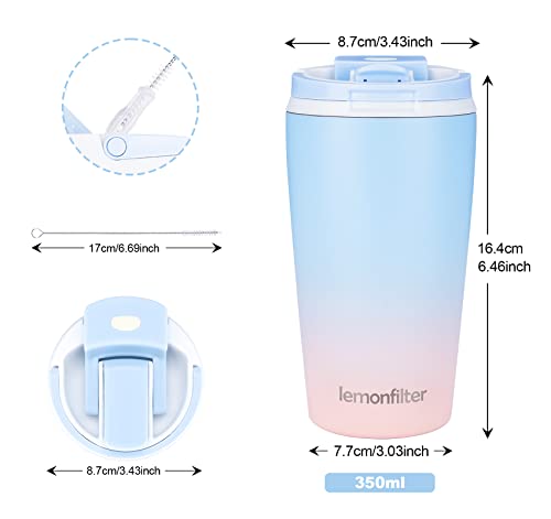 Lemonfilter Coffee Mug 12Oz Insulated Reusable Coffee Cups, Vacuum Stainless Steel Double Walled Thermo Tumbler With Leakproof Lid,Travel Mug Car Thermos Coffee Cup For Hot/Ice Coffee Tea(Multicolor) #TOP2