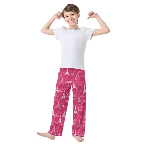 Eiffel Tower Love Heart Boys Long Pants Soft Trousers Elastic Waist Kids Lounge Bottoms with Pockets S-XL2