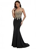 Women Fashion Long Mermaid Black Evening Dresses For Wedding Party, 12, Black