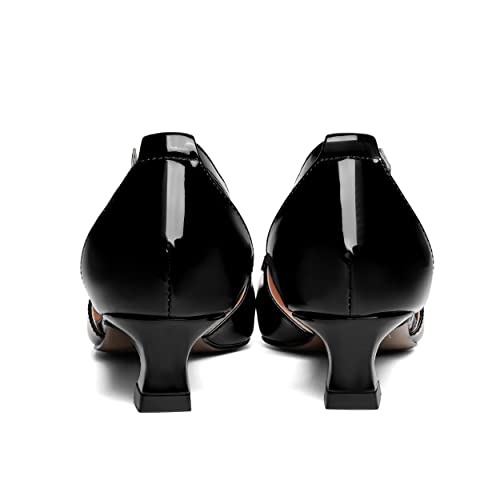 ROSERWISH Womens Fashion Buckle Wedding Party Pointed Toe Patent Kitten Low Heel Pumps Dress Shoes 1.5 Inch4
