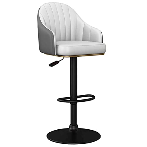 Taburete de bar ajustable Silla giratoria de 360 ​​°, asiento de cuero de PU con respaldo y reposapiés en forma de media luna, taburete de bar de recepción de cocina para el hogar, altura 61-81 cm