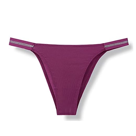 Beokeuioe Calzoncillos de mujer clásicos elásticos de costura, ropa interior sexy de corte bajo, de Tanga transparente, para mujer, entrepierna, abierto, morado, M