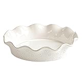 MIKIGEY Ceramic Deep Pie Pan for Baking, 11 inch Porcelain Pie Plate for Apple Pie, Oven & Dishwasher Safe, Farmhouse Decor, 48 Ounce Deep Plate for Kitchen, Non-Stick Pie Dish, Embossed Flower