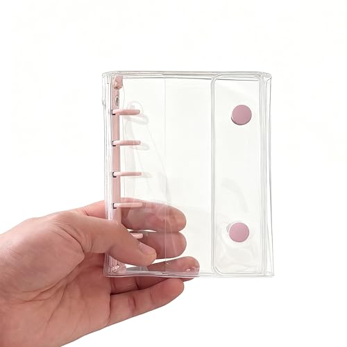 リンゴノート シール収納アルバム 透明PVC 三つ折り バインダー 耐摩耗 M5ルーズリーフ対応 ステッカーブック フォトアルバム スクラップブック 収納帳 両面大ハート単セル(10 枚) (ピンク)