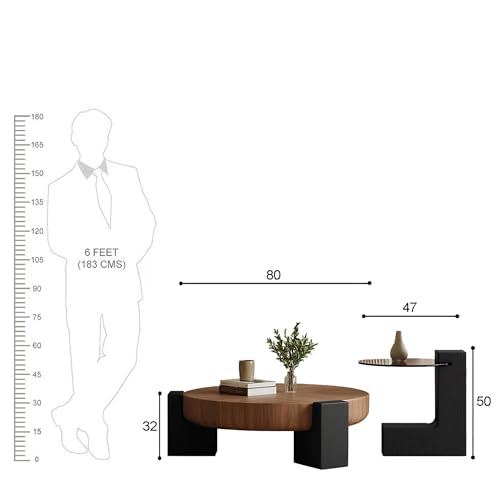 Image of The Attic Josephine Coffee Table Set, Glass Coffee Table, Wooden Centre Table