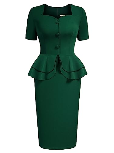 AISIZE Women's 1940s Vintage Square Peplum Bodycon Cocktail Dress2