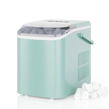 DUMOS Countertop Ice Maker with Handle, 26lbs/24H, Makes 9 Bullet Cubes in 6 Mins, Auto-Cleaning, Portable Ice Machine for Home Kitchen RV Camping, Green
