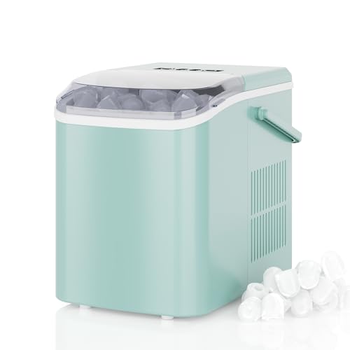 DUMOS Countertop Ice Maker with Handle, 26lbs/24H, Makes 9 Bullet Cubes in 6 Mins, Auto-Cleaning, Portable Ice Machine for Home Kitchen RV Camping, Green