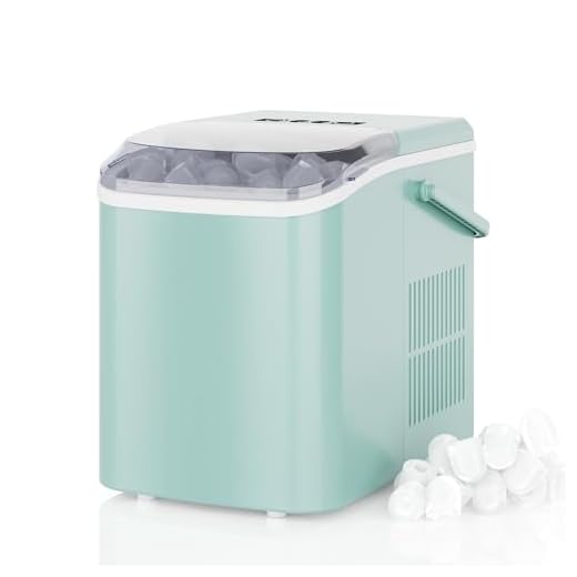 DUMOS Countertop Ice Maker with Handle, 26lbs/24H, Makes 9 Bullet Cubes in 6 Mins, Auto-Cleaning, Portable Ice Machine for Home Kitchen RV Camping, Green