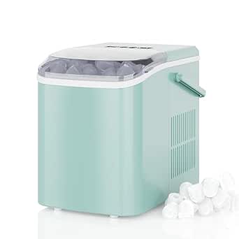 DUMOS Countertop Ice Maker with Handle, 26 lbs/24H, Makes 9 Bullet Cubes in 6 Minutes, Auto-Cleaning, Portable for Home, Kitchen, RV, Camping, Green