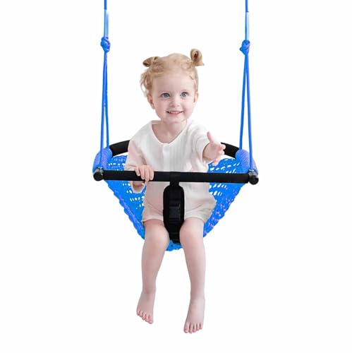 SFITVE Balancoire Bebe, Siège De Balançoire pour Enfants avec Cordes Réglables,Balançoire Enfant à Tricoter à La Main Idéal pour Intérieur Extérieur,Et Le Jardin(Color:Bleu)