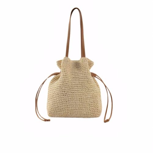 Gogobear Women's Woven Straw Drawstring Tote Bag Summer Beach Shoulder Handbag