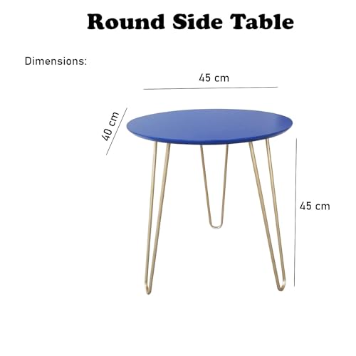 IFJA Round Coffee Tea Table with Metal Legs and blue Top, 40x40x45cm - Image 3